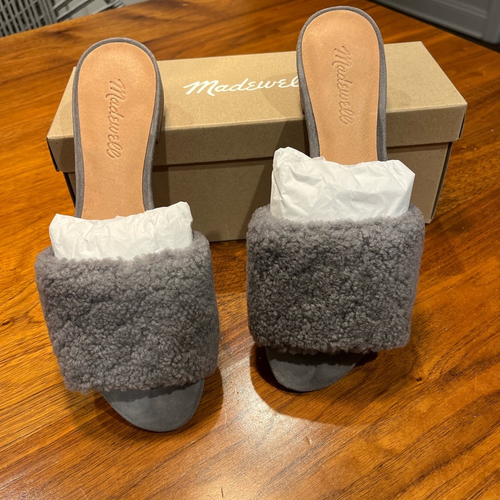 Madewell Cozy Gray Shearling Slippers